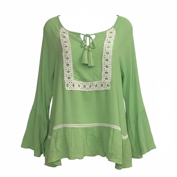 Lilly Pulitzer Tops - Lilly Pulitzer Light Green Crochet-Trim Tassel Peasant Tunic